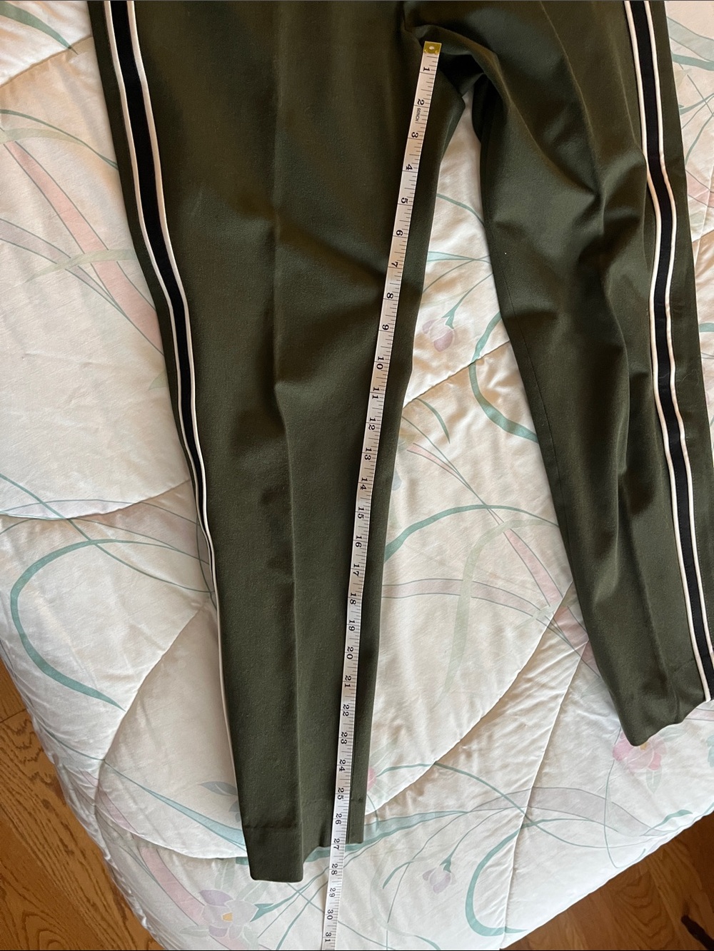 Banana Republic Olive Green Track Ponte Pants with Black & White Side Stripes